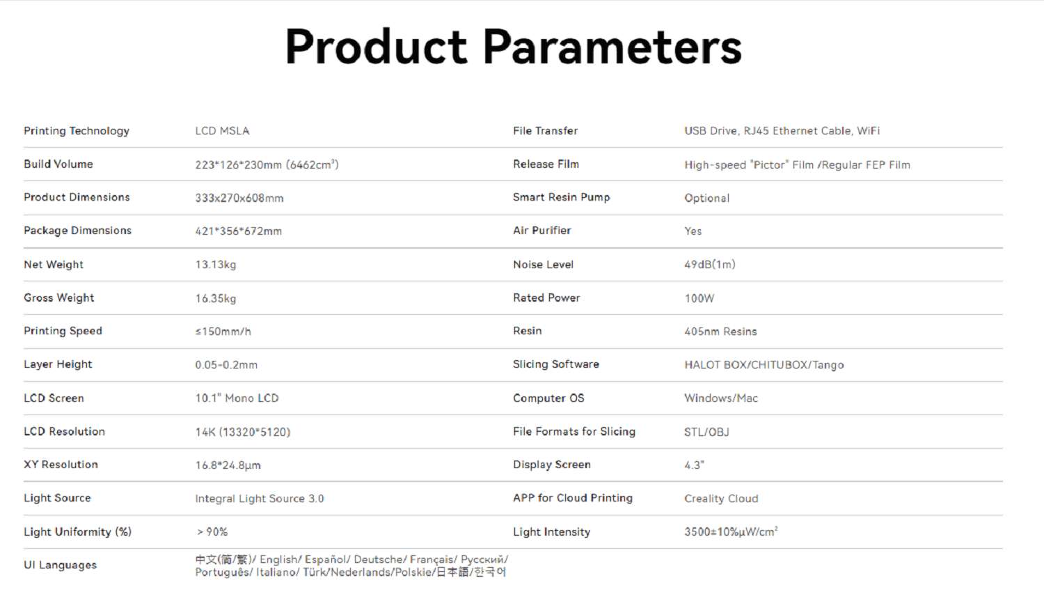 Creality Halot Mage S 3D Printer spec