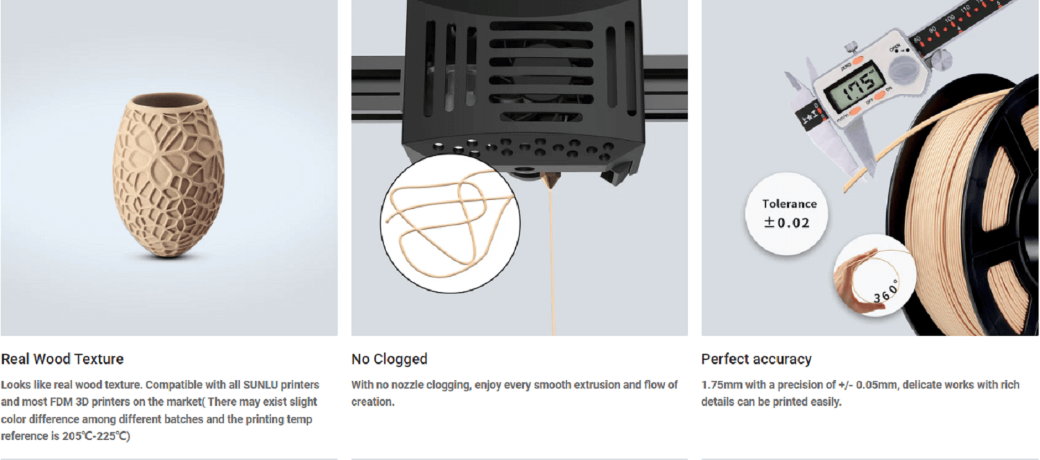Sunlu Wood PLA 3D Printing Filament detail image (2)