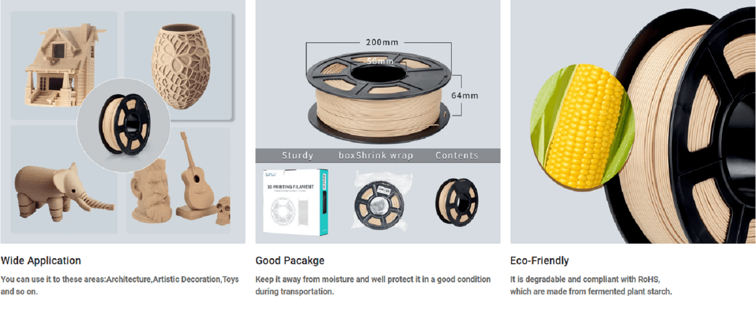 Sunlu Wood PLA 3D Printing Filament detail image (3)